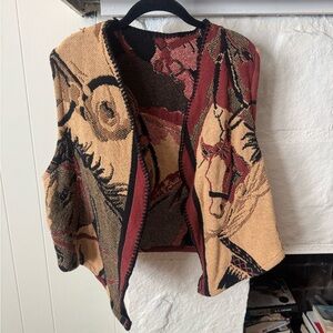 Equestrian Patterned Open Front Sweater